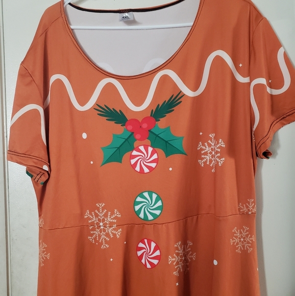 XXOCGOMG Gingerbread Christmas Short Sleeve Swing Dress Size 4X - Picture 4 of 11
